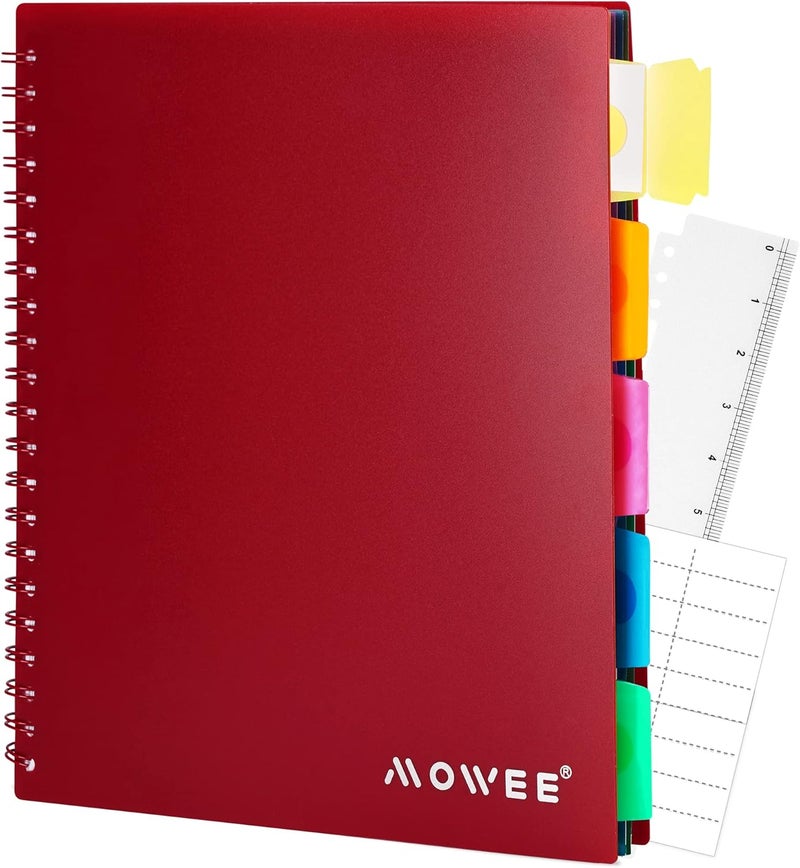 MOWEE Spiral Notebook - 5 Subject Notebook, College Ruled Notebook With Dividers Pocket, Tabs Label, 11" Ruler, 100 Sheets of 200 Pages, for Writing Journal, Home & Office, School Supplies, - Image 1